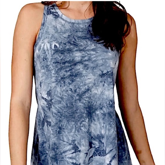 90 Degrees blue tie-dye racerback tank w/ back slit M - Picture 2 of 11